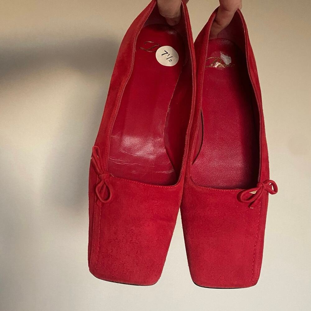 Delman Red Suede Leather Square Toe Flats Size 7.5 N